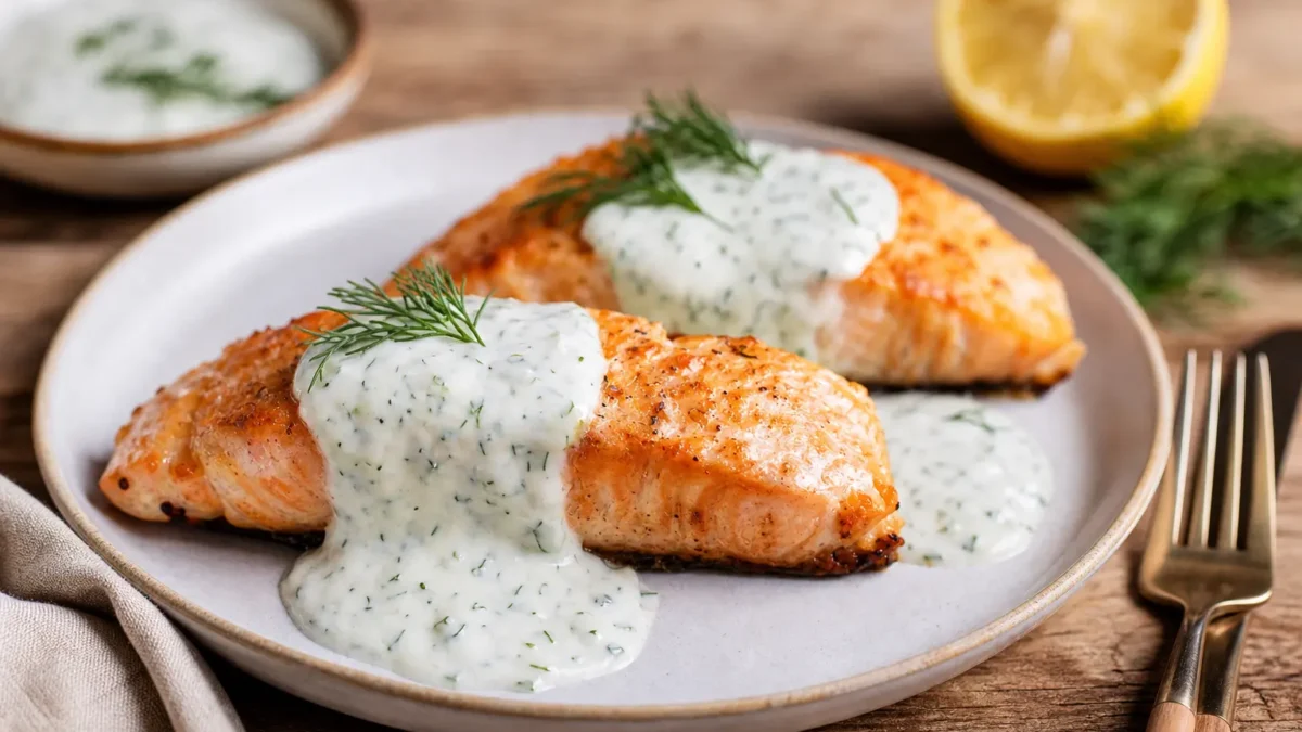 Salmone in padella con salsa allo yogurt greco e cetriolo