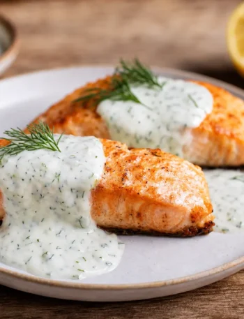 Salmone in padella con salsa allo yogurt greco e cetriolo