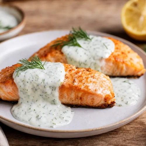 Salmone in padella con salsa allo yogurt e cetriolo