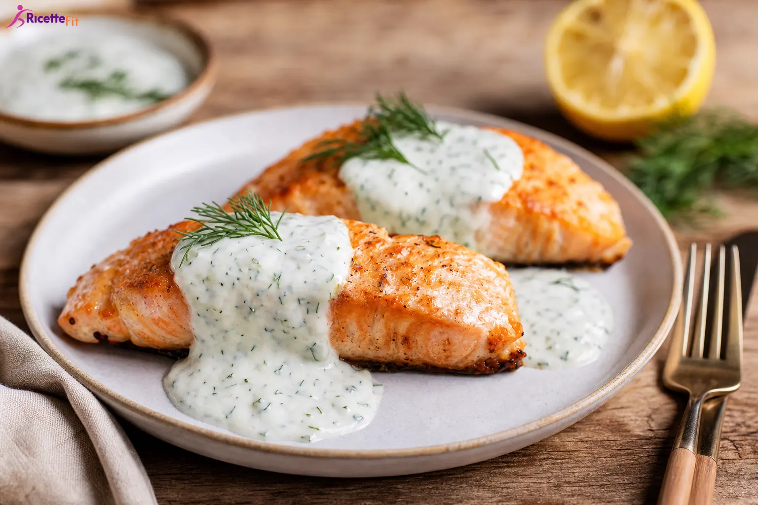 Salmone in padella con salsa allo yogurt e cetriolo