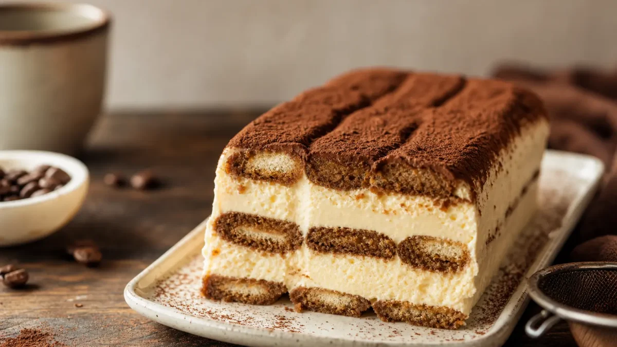 Semifreddo al tiramisù fit con cacao e strati di savoiardi al caffè