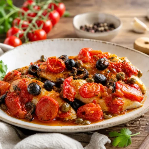 Sgombro in padella con pomodorini e capperi
