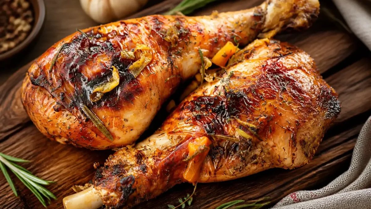 Cosce di tacchino al forno con erbe aromatiche e glassa all'arancia