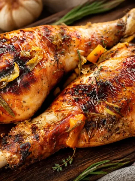Cosce di tacchino al forno con erbe aromatiche e glassa all'arancia