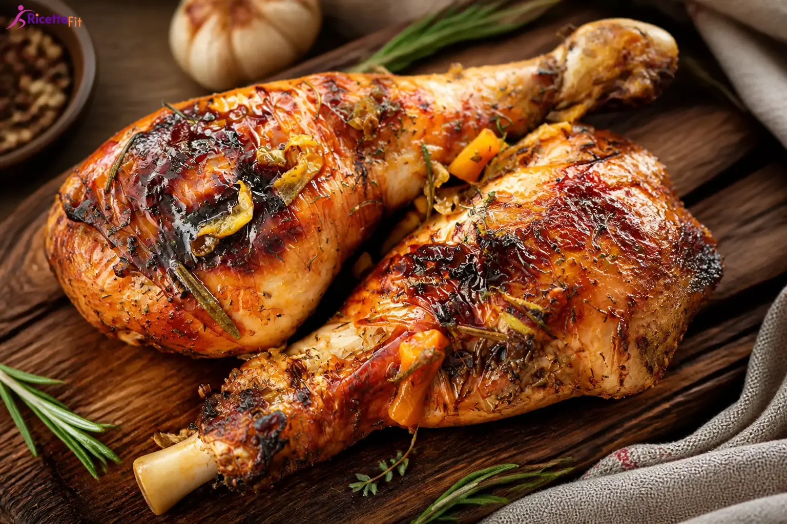 Cosce di tacchino al forno con erbe aromatiche e glassa all'arancia