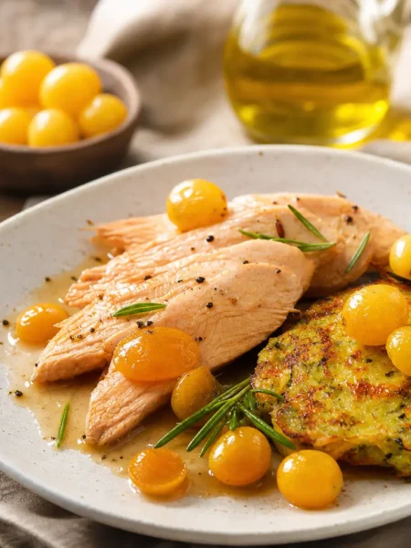 Tacchino al Marsala con uva e rösti di patate e zucchine