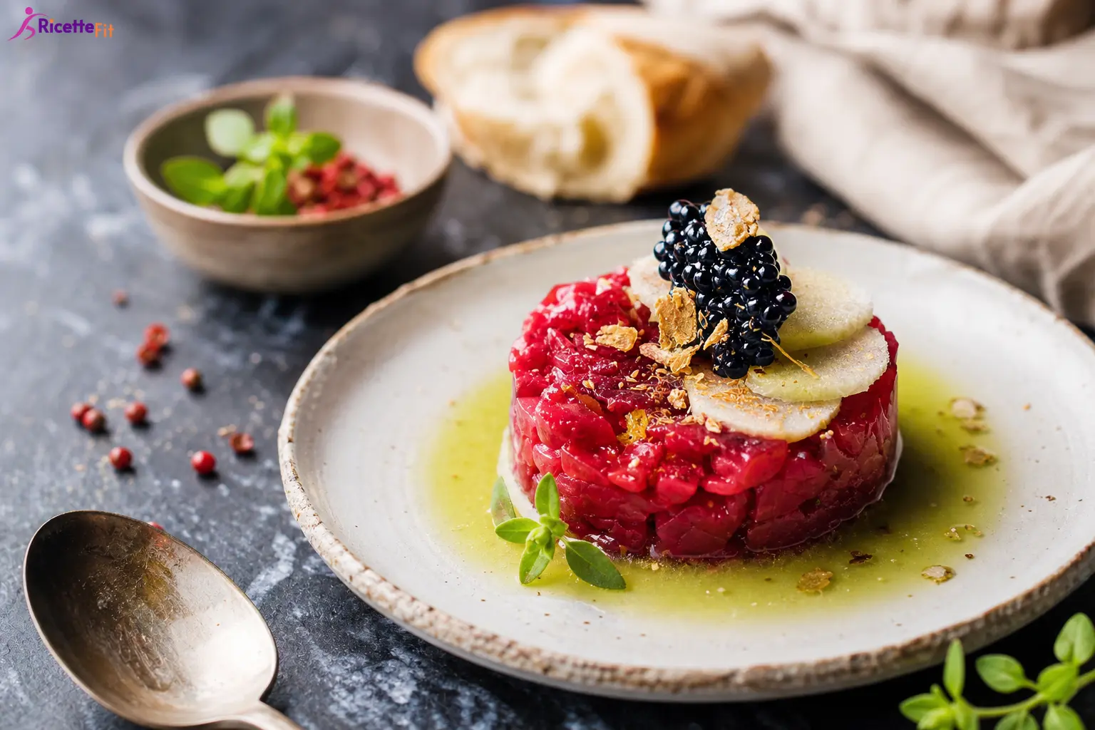 Tartare di tonno rosso con centrifugato di mela e sedano