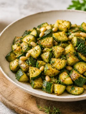 Zucchine trifolate con limone, erbe aromatiche e mandorle tostate