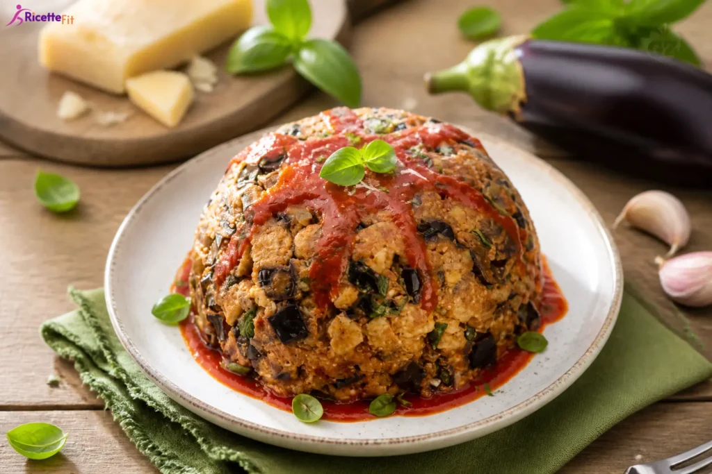 Zuccotto di melanzane fit con salsa di pomodoro e basilico fresco