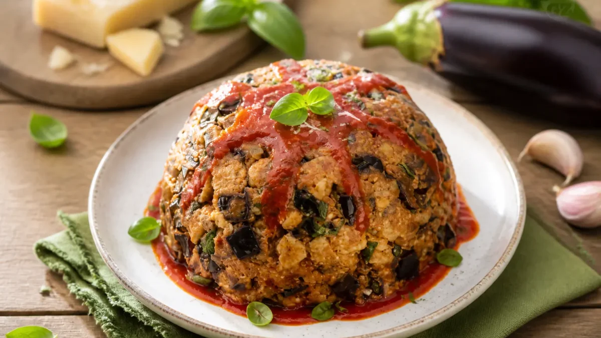 Zuccotto di melanzane fit con salsa di pomodoro e basilico fresco