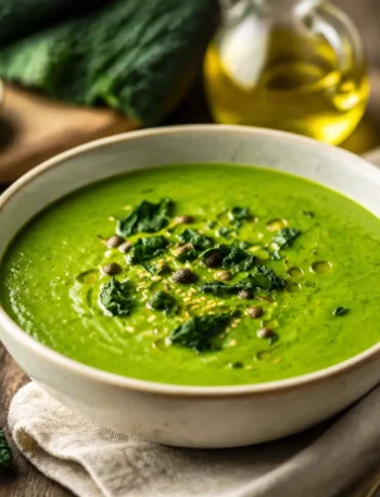Zuppa cremosa di broccoli e porri light con cavolo nero e semi tostati