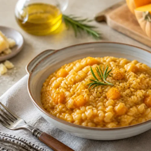 Zuppa di farro con zucca e rosmarino
