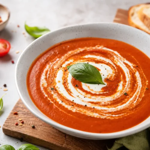 Zuppa di pomodoro e basilico con yogurt greco