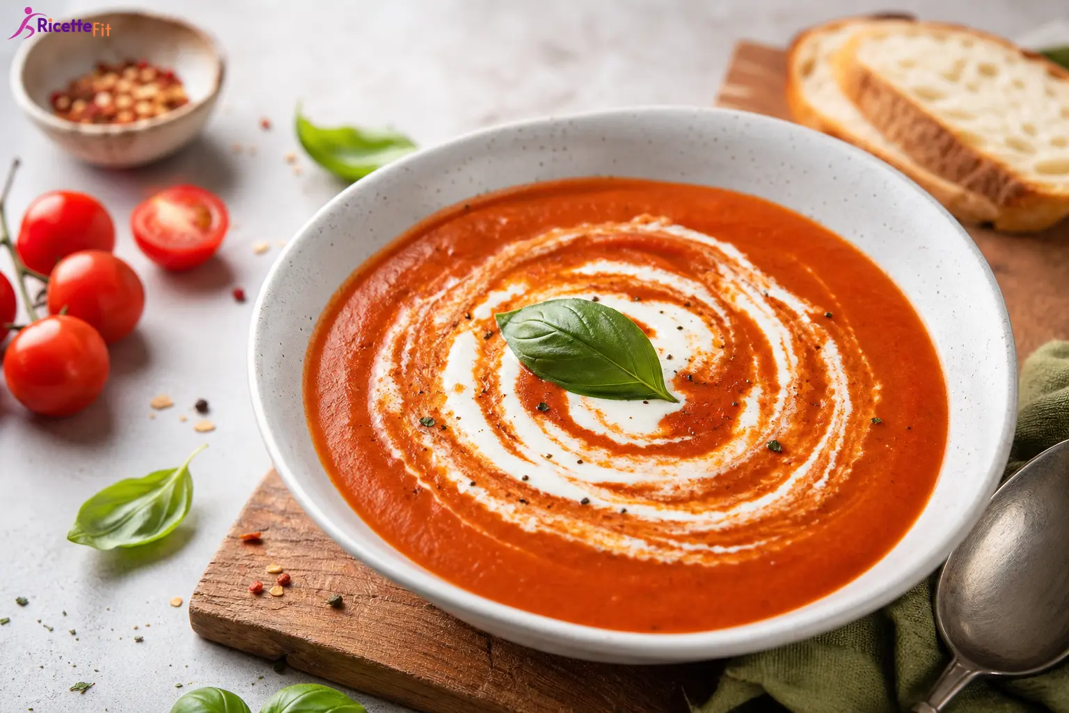 Zuppa di pomodoro e basilico con yogurt greco