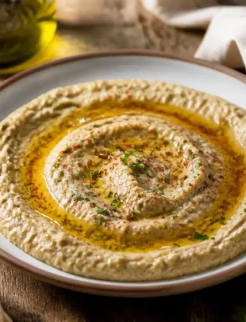 Babaganoush fit alle melanzane arrostite con olio, paprika e prezzemolo
