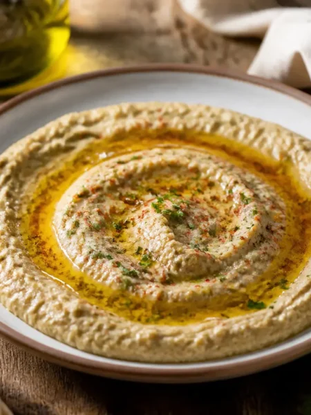 Babaganoush fit alle melanzane arrostite con olio, paprika e prezzemolo