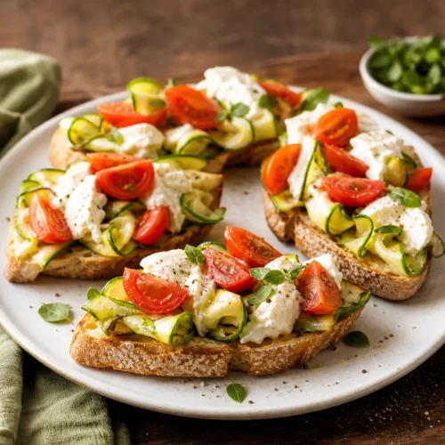 Bruschette con zucchine, stracciatella e pomodorini