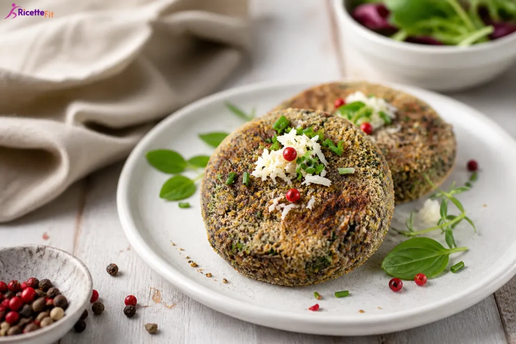 Burger di fagioli neri e paprika con erbe fresche e parmigiano