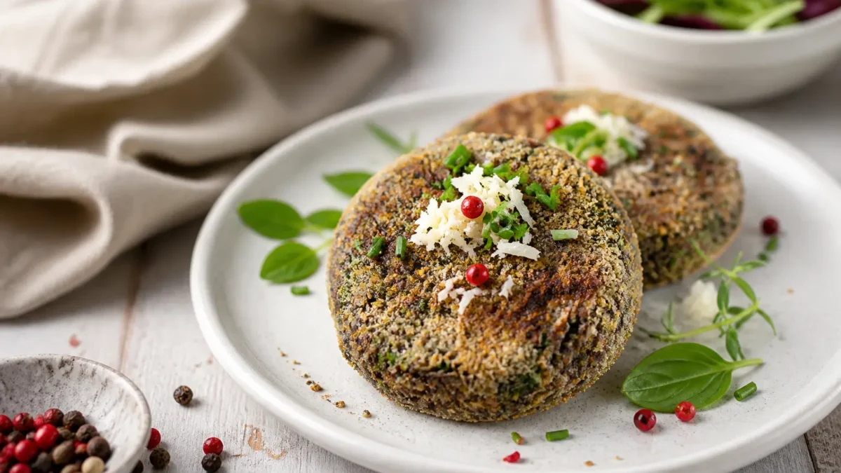 Burger di fagioli neri e paprika con erbe fresche e parmigiano
