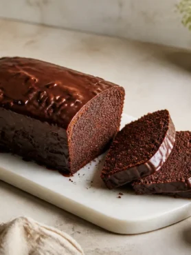 Cake al cioccolato fit glassato al fondente tagliato a fette
