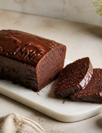 Cake al cioccolato fit glassato al fondente tagliato a fette