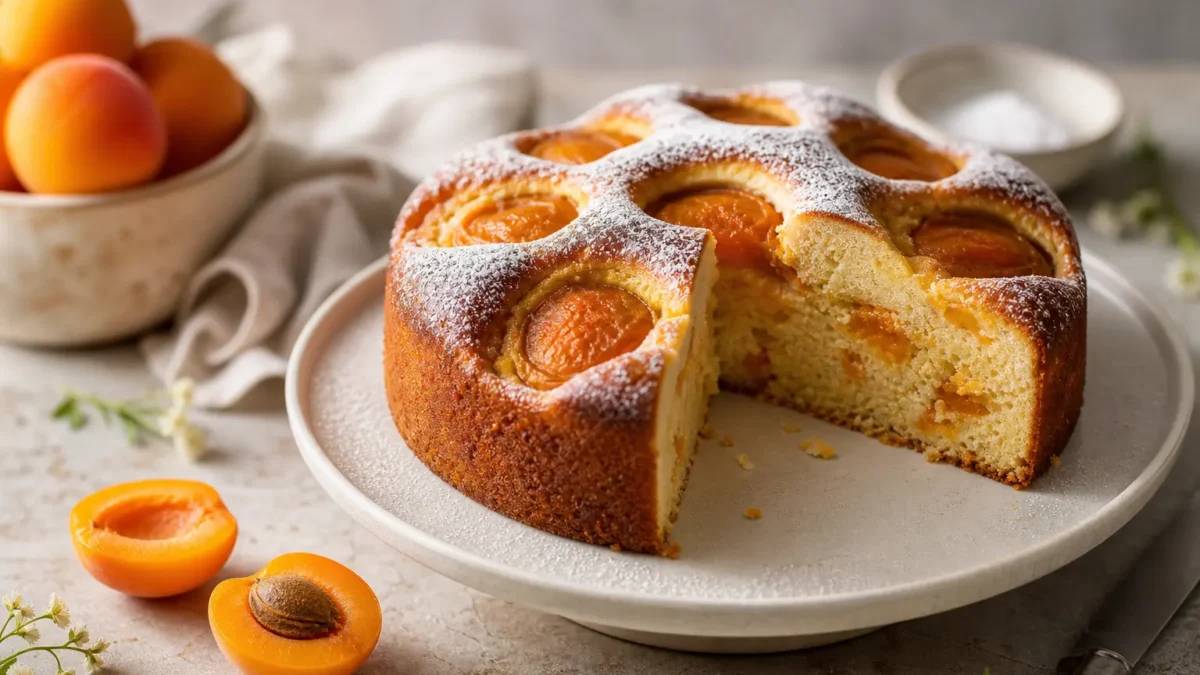 Cake alle albicocche fit soffice con yogurt greco e zucchero a velo