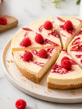 Cheesecake fit con lamponi a fette con base integrale e crema marmorizzata