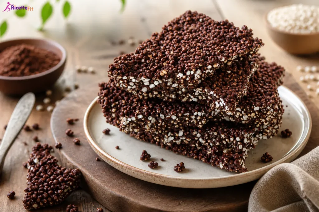Ciocorì fit con riso soffiato e cioccolato fondente su piatto
