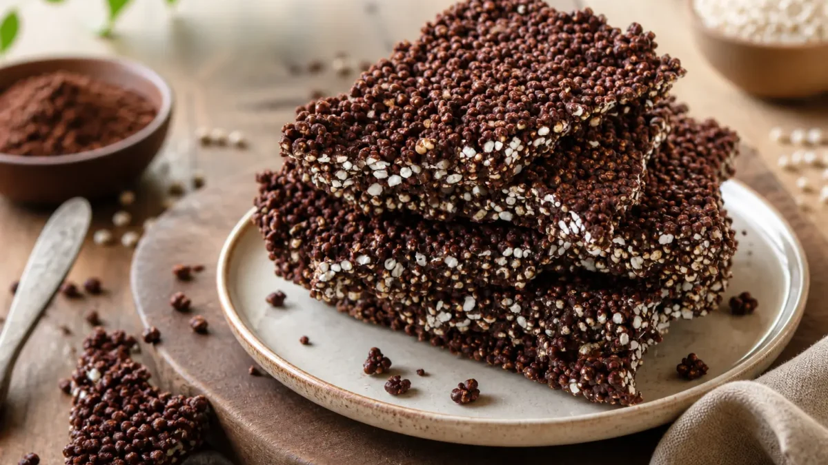Ciocorì fit con riso soffiato e cioccolato fondente su piatto