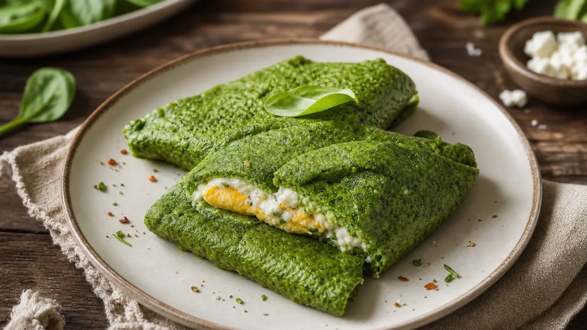 Crepes proteiche salate con spinaci ripiene di ricotta e frittatina