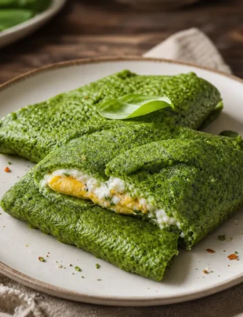 Crepes proteiche salate con spinaci ripiene di ricotta e frittatina