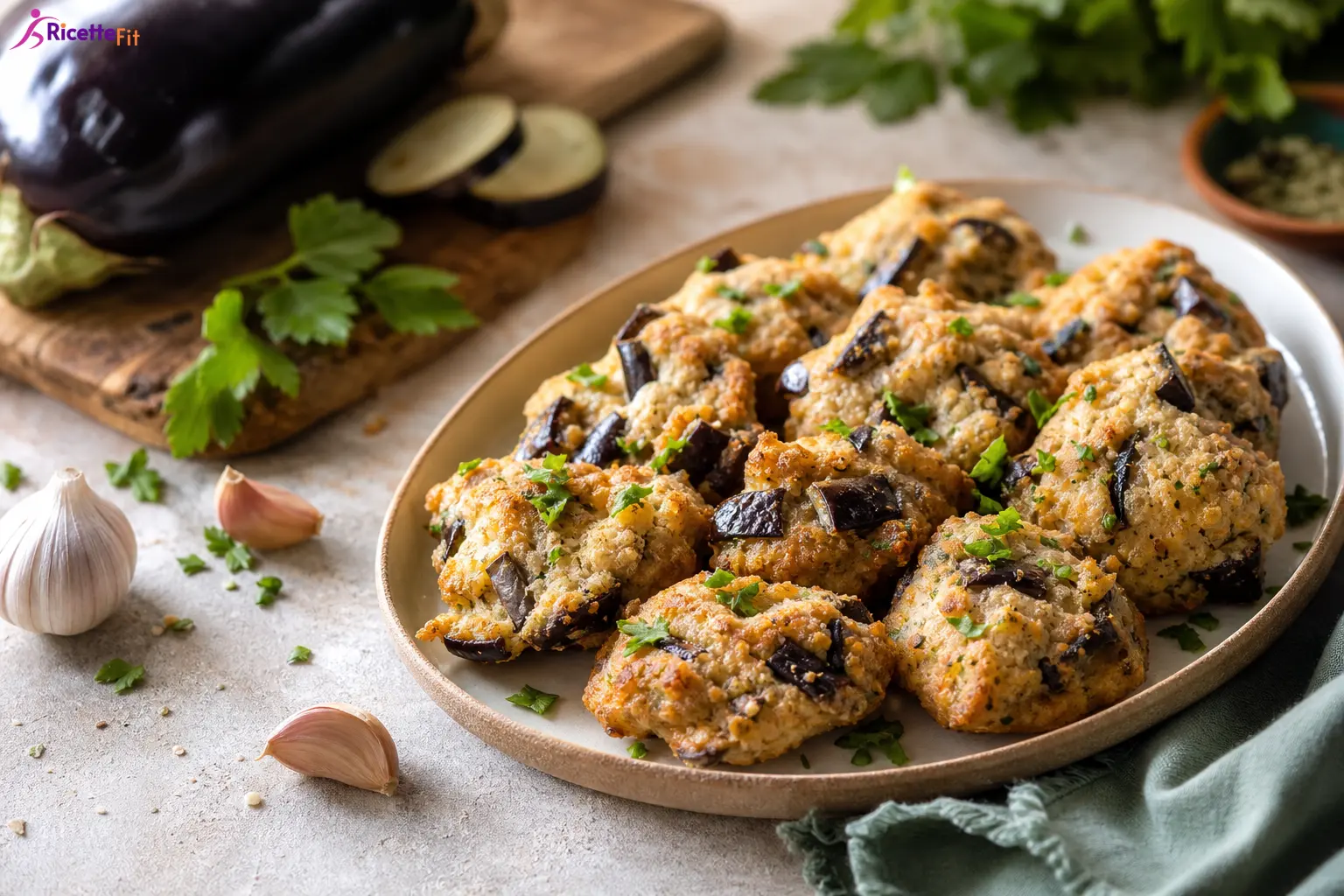 Crocchette di melanzane al forno fit con prezzemolo fresco