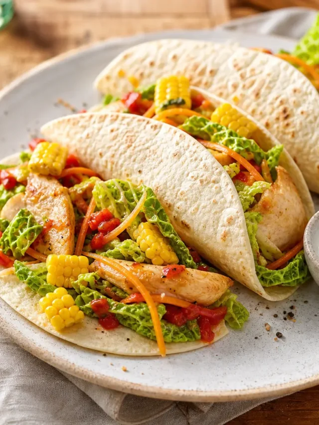 Tortillas fit al pollo con verdure croccanti, mais e salsa yogurt al lime