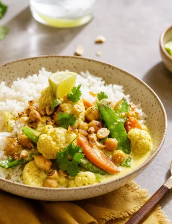 Curry di verdure con ceci e riso basmati al lime