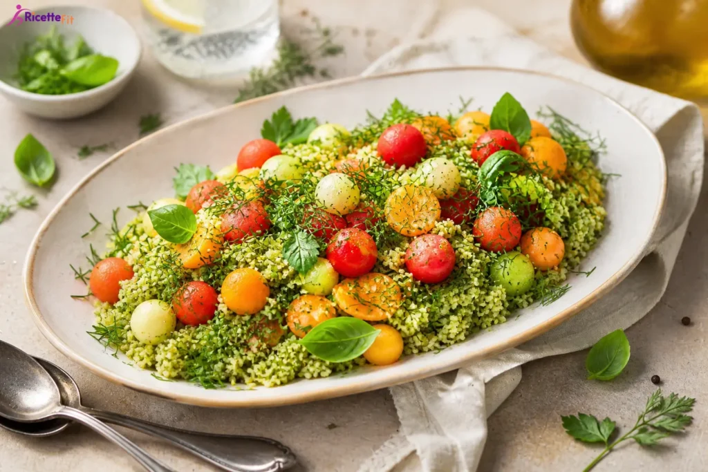 Cuscus alle erbe con anguria, melone e cetriolo