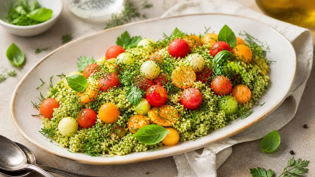 Cuscus alle erbe con anguria, melone e cetriolo