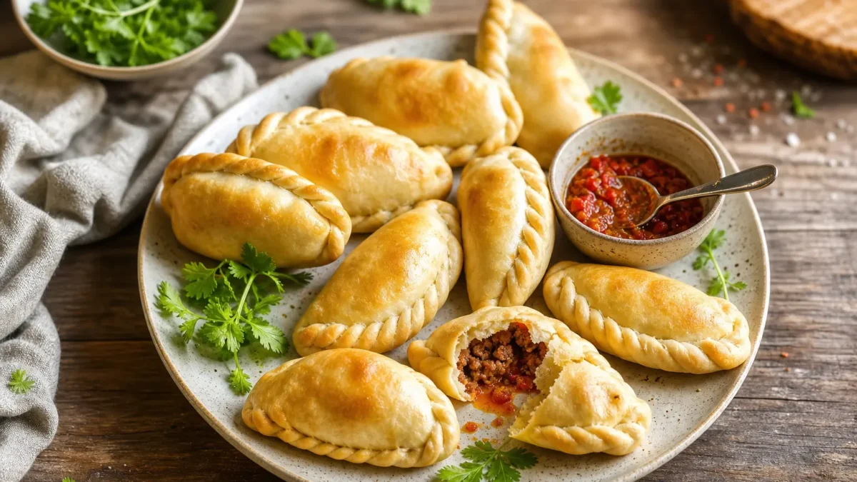 Empanadas fit al forno con manzo magro e salsa rossa piccante