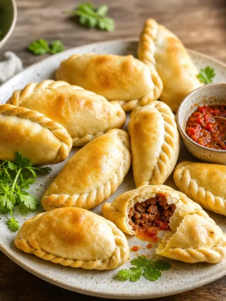 Empanadas fit al forno con manzo magro e salsa rossa piccante