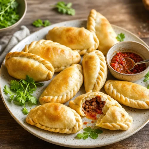 Empanadas fit al forno con manzo magro e salsa rossa piccante
