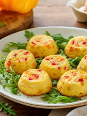 Flan fit di peperoni con rucola serviti su piatto bianco