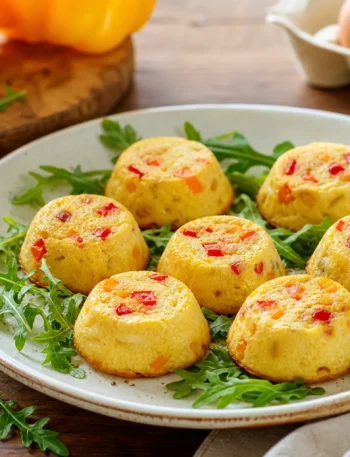 Flan fit di peperoni con rucola serviti su piatto bianco