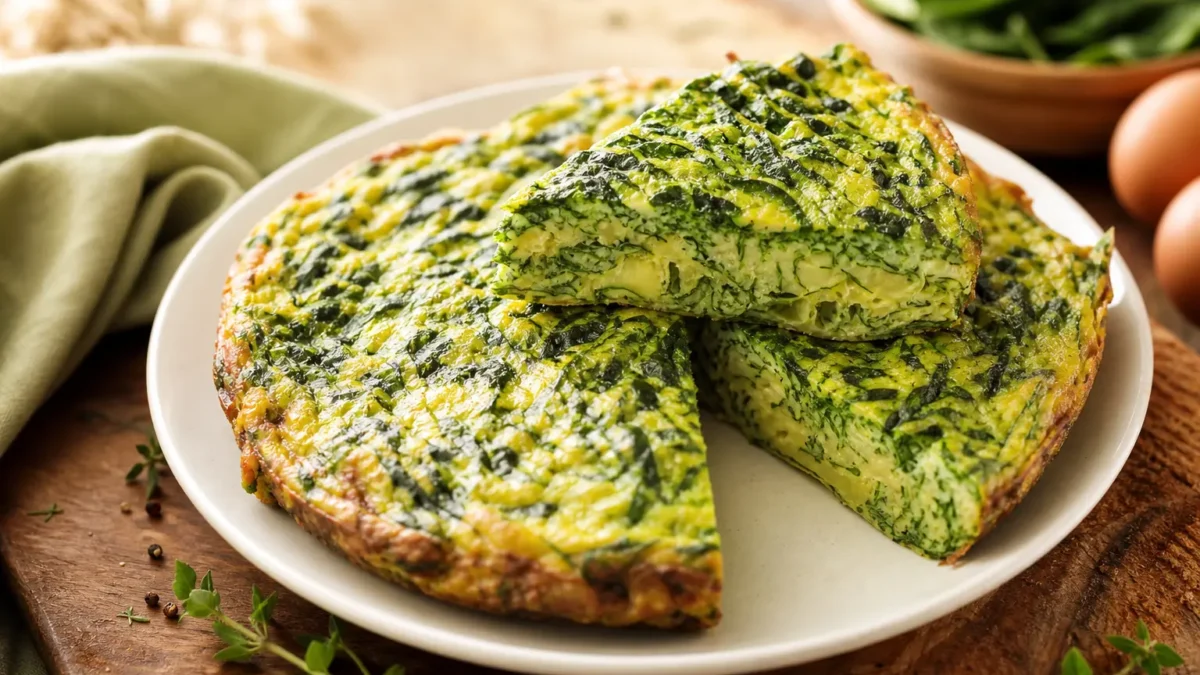 Frittata di albumi con spinaci e ricotta tagliata a fette