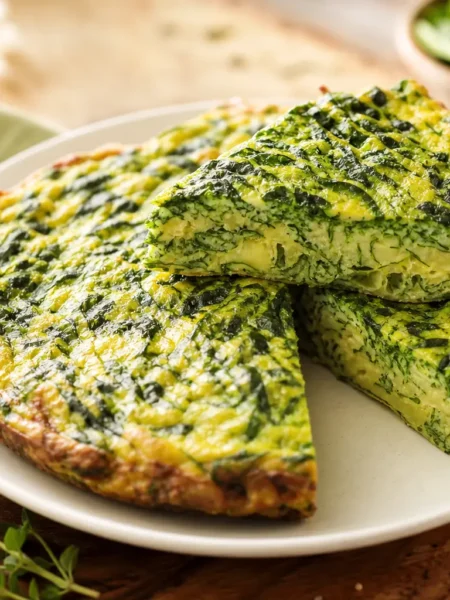 Frittata di albumi con spinaci e ricotta tagliata a fette