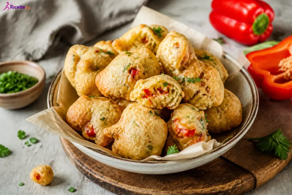 Frittelle ai peperoni fit dorate con ricotta e prezzemolo