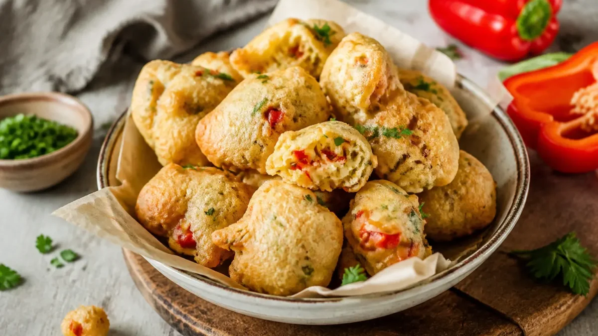 Frittelle ai peperoni fit dorate con ricotta e prezzemolo