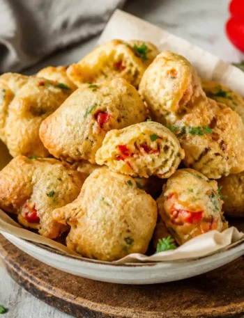 Frittelle ai peperoni fit dorate con ricotta e prezzemolo