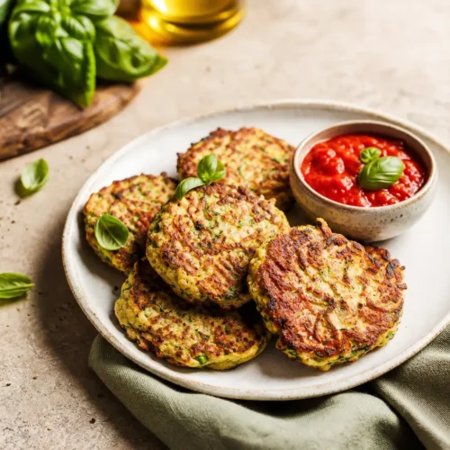 Frittelle alle zucchine con salsa di pomodoro al basilico