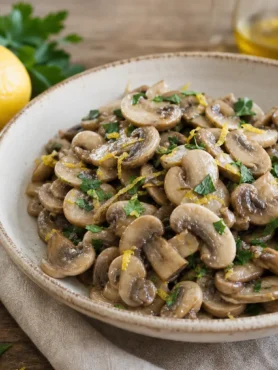 Funghi champignon trifolati con prezzemolo e scorza di limone