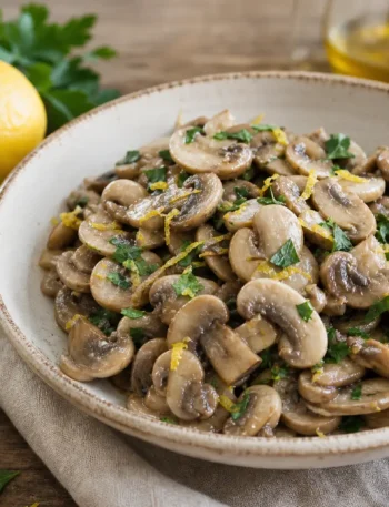 Funghi champignon trifolati con prezzemolo e scorza di limone