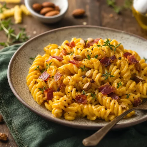 Fusilli con crema di carote e ricotta